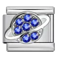 Detailed close-up of stainless steel Italian charm with blue rhinestone Saturn design. - Silver Blue Rhinestone Saturn Style (ICJ3235-3) / 1 Piece / Silver