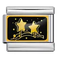 Dettaglio di un modulo per bracciale italiano in acciaio inox con stelle dorate - Base Argento Stile Due Stelle e Polvere di Stelle Nero e Oro (ICP-YC342-24SD)
