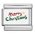 Maillon de bracelet italien en acier inoxydable avec inscription festive Merry Christmas - Style de Texte Joyeux Noël (ICP-YC167)