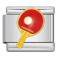 Charm modulare italiano in acciaio inox con design racchetta ping pong rossa per bracciali - Stile con Motivo Ping Pong Argento (ICJ3201)