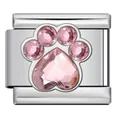 Elegant pink rhinestone paw print Italian charm link crafted in polished stainless steel - Pink Heart Paw Print (ICJ3230-3) / 1 Piece