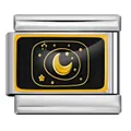 Maglia charm italiana in acciaio con luna e stelle dorate su smalto nero. - Base Argento Stile Luna Crescente e Stelle Nero e Oro (ICP-YC342-23SD)