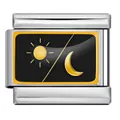Charm modulare italiano in acciaio inossidabile con design sole e luna dorati su smalto - Base Argento-Stile Sole E Luna Nero Oro(ICP-YC342-18SD)