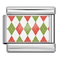 Charme modulaire italien en acier inoxydable avec motif à losanges rouge et vert - Style Argyle de Noël (ICP-YC172)