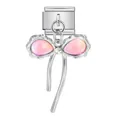 Eslabón de charm italiano de acero inoxidable con un colgante de lazo rosa suave. - Estilo de Lazo Iridiscente Rosa (ICG529-2) / Plateado