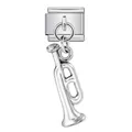 Silver trumpet musical instrument pendant on a stainless steel Italian charm link - Trumpet Style (ICG853) / Silver