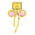 Elegante colgante Italian charm chapado en oro con mariposa rosa para pulseras - Estilo de Lazo de Piedra Rosa Dorada (ICG529-3) / Dorado