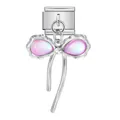 Eslabón italiano de plata con un colgante de mariposa rosa iridiscente y cintas colgantes - Estilo de Borla de Mariposa Iridiscente Rosa Púrpura (ICG529-4) / Plateado