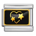 Eslabón de charm italiano en acero inoxidable con diseño de corazón y estrellas. - Base De Plata Estilo Corazón Estrella Negro Oro (ICP-YC342-1SD)