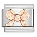 Edelstahl Glied für italienische Armbänder mit roségoldener gepunkteter Schleife - Polka Dot Schleifen Stil (ICJ127-1)