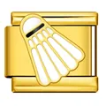 Maglia per bracciale italiano in oro con design a volano da badminton per creazioni DIY - Stile con Motivo Badminton Oro (ICJ3200-2)