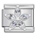 Stainless steel Italian modular charm featuring clear marquise cut stone flower - Silver Five-Petal Flower Style (ICJ3238) / 1 Piece