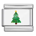 Maillon de breloque modulaire italienne en acier inoxydable avec motif de sapin de Noël festif - Style d'Arbre de Noël (ICP-YC177)