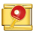 Charm modulare italiano dorato con racchetta da ping-pong per braccialetti fai-da-te - Stile con Motivo Ping Pong Oro (ICJ3201-2)