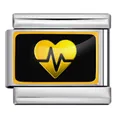 Eslabón para pulsera italiana de acero inoxidable con diseño de corazón y latido - Base De Plata Estilo ECG Negro Oro (ICP-YC342-2SD)