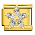Gold stainless steel Italian charm featuring a sparkling crystal flower for DIY bracelets - Gold Five-Petal Flower Style (ICJ3238-2) / 1 Piece