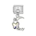 Módulo de charm italiano con media luna plateada y colgante de mariposa de cristal - Estilo de Piedra Iridiscente de Luna y Mariposa (ICG667-2)
