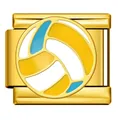 Maglia per bracciale modulare italiano in acciaio con design a pallavolo giallo e blu - Stile con Motivo Pallavolo Oro (ICJ3202-2)