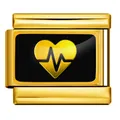 Eslabón de charm italiano de acero dorado con diseño de corazón EKG en esmalte negro - Base De Oro Estilo ECG Negro Oro (ICP-YC342-2GD)