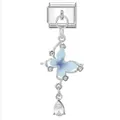 Charm italiano de acero inoxidable con mariposa azul y colgante de lágrima de cristal - Estilo de Gota de Mariposa Degradada Azul Blanca (ICG687-1)