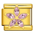 Elegant gold-plated stainless steel Italian charm link featuring a pink crystal flower - Gold Pink Rhinestone Flower Style (ICJ3238-5) / 1 Piece