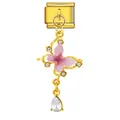 Eslabón de charm italiano dorado con colgante de mariposa rosa y cristal de lágrima - Estilo de Colgante de Gota de Mariposa Rosa Dorada (ICG687-2)