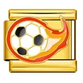 Maglia per bracciale italiano in acciaio inossidabile dorato con calcio e fiamma colorata - Stile con Motivo Calcio Fuoco Oro (ICJ3204-2)
