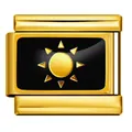 Abalorio de sol dorado italiano con esmalte negro para pulsera DIY de acero - Base De Plata Estilo Sol Negro Oro (ICP-YC342-3SD)