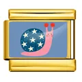 Gold stainless steel Italian charm bracelet link with cute pink snail and star pattern - Starry Pink Snail Style (ICP-YCAA0078-2) / Gold Base