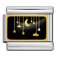Charm modulare italiano luna e stelle nero e oro in acciaio inossidabile per bracciali DIY - Base Argento Stile Luna Stelle Nero Oro (ICP-YC342-4SD)