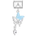 Módulo de abalorio italiano de acero con mariposa azul y colgante en forma de corazón. - Estilo de Corazón de Perla de Mariposa Azul (ICG689-2)