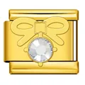 Elegant gold-plated Italian charm link with a sparkling bow and large crystal center - Golden Bow Style (ICJ3242) / 1 Piece