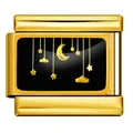 Modulo per bracciale italiano dorato con motivo stella e luna in smalto nero - Base Oro Stile Luna Stelle Nero Oro (ICP-YC342-4GD)