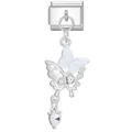 Abalorio de mariposa en acero inoxidable plateado con corazón para pulsera link - Estilo de Corazón de Perla de Mariposa Blanca (ICG689-3)