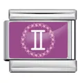 Maillon de breloque modulaire italien Gémeaux en acier inoxydable, design floral violet - Gémeaux / Base Argentée