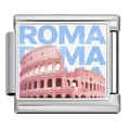 Charm modulare in acciaio inossidabile con il design del Colosseo di Roma in rosa - Roma (ICP-JCAA0073-1) / Argento