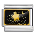 Maglia charm italiana per bracciale fai da te con stella e luna d'oro su nero - Base Argento Stile Luna Stelle Nuvola Nero Oro (ICP-YC342-5SD)