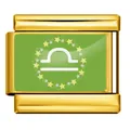 Charm italien en acier doré avec signe de la Balance sur fond vert étincelant - Balance / Base de Couleur Or