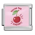 Detail view of Italian charm module with 'You're the Cherry' print on pink background - Silver Base Cherry Style (ICP-JCAA0122-1)