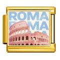 Italian modular charm link in gold stainless steel featuring Roman Colosseum landmark design - Roma (ICP-JCAA0073-2)