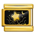 Maglia per bracciale italiano in oro con design a stella e luna smaltata per gioielli fai-da-te - Base Oro Stile Luna Stelle Nuvola Nero Oro (ICP-YC342-5GD)