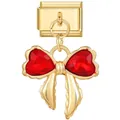 Charm italiano dorado con colgante de lazo en cristal rojo corazón para pulseras - Estilo de Lazo de Corazón Rojo Dorado (ICG721-1)