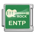 Square green stainless steel ENTP charm featuring a white guitar and Rock text design - ENTP Debater (JFAA0019-1) / Silver