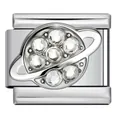Silver stainless steel Italian charm module with crystal-studded Saturn design - Silver White Rhinestone Saturn Style (ICJ3235) / 1 Piece / Silver