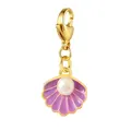 Vergulde roestvrijstalen schelphanger met witte parel en paars emaille detail. - Purple Shell Style (LSP010-3) / Paars