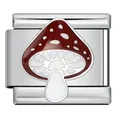Stainless steel Italian charm link with red and white spotted mushroom enamel design - Dark Red Mushroom Style (ICJ3536)