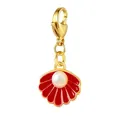 Vergulde roestvrijstalen rode emaille schelphanger met parel en karabijnsluiting - Red Shell Style (LSP010-4) / Rood