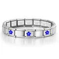 Bracelet modulaire italien en acier inoxydable avec breloques étoiles bleu vif - Chaîne de Base (ICH089-3) / Pentagramme Bleu
