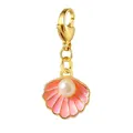 Elegante roze emaille schelphanger met parel en gouden roestvrijstalen karabijn - Pink Shell Style (LSP010-6)
