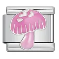 Pink enamel mushroom Italian charm link in polished stainless steel for DIY bracelets - Light Pink Enamel Mushroom Style (ICJ3538)